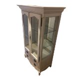 A French style painted "Shabby-Chic" display cabinet. 161 x 93 x 53 cm. Postage not available.