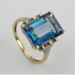 9ct gold mystic topaz and diamond ring, 4.2 grams. Size R 1/2, 14.3 mm. UK Postage £12.
