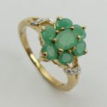 9ct gold emerald and diamond ring, 3 grams, Size R, 13.2mm wide, UK Postage £12.