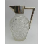 Victorian silver mounted hobnail cut glass claret jug, Charles Boyton London 1897, 21cm. UK