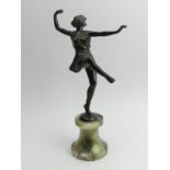 Art Deco Bruno Zach bronze figure of a dancer on a green and grey onyx socle. 28.5cm. UK Postage £15