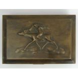 Art Deco Bronze cigar box with a relief moulded figure riding a Stag to the lid, signed, 1850 grams,