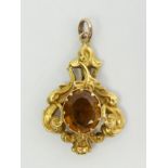 Victorian 15ct gold tested citrine set pendant, 3.4 grams, 40mm long. UK Postage £12.