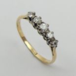 18ct gold, five stone diamond ring, 2.2 grams, Size U 4mm wide. UK Postage £12.