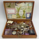 A box of costume and other jewellery including a 9ct gold locket and chain, UK Postage £18