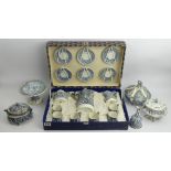 Capodimonte pottery blue and white gilt embellished boxed coffee set and various covered pots