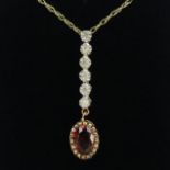 9ct gold diamond and garnet pendant and chain, 1.8 grams chain 41cm pendant 31mm. UK Postage £12.