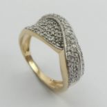 9ct gold pave set diamond ring. Size N, 9.2 mm. UK Postage £12.
