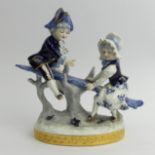 German porcelain blue and white figure group of children. 15.5cm. UK Postage £12