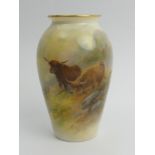 Royal Worcester porcelain vase, Highland cattle scene by Harry Stinton, C 1912 10.5cm, UK Postage £