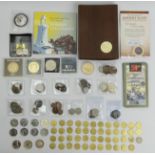 A selection of collectable coinage including 50p's 19th Century and earlier coins along with