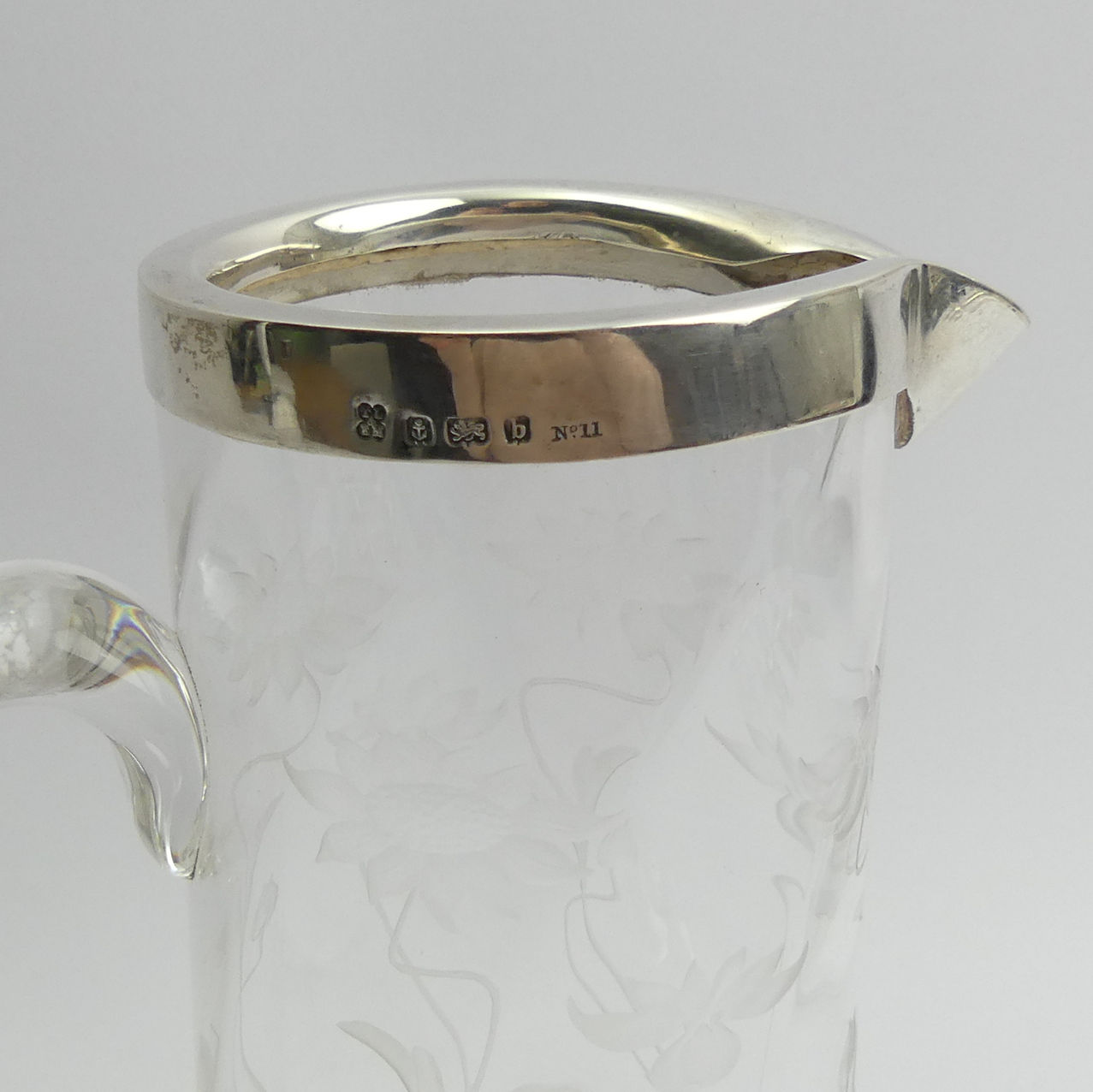 Art Nouveau silver mounted glass engraved glass water jug, Thomas Latham & Ernest Morton, Birm. - Image 3 of 5