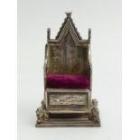 Edwardian silver Coronation chair novelty pin cushion, London 1901, Levi & Soloman, 11.3 grams, 51mm