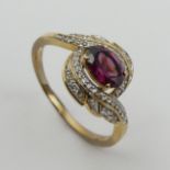 9ct gold rhodolite and white zircon ring, 3 grams. Size S. UK Postage £12.