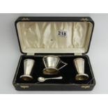 Art Deco silver condiment set Birm. 1939, 219 grams (excluding blue glass liner), Pepper and Salt