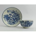 Worcester blue and white fence pattern tea bowl and saucer, C 1775, Tea bowl, 42mm Saucer 12cm, UK