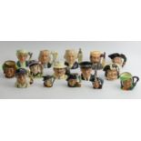 Fifteen Royal Doulton pottery character jugs, including John Doulton D6656, largest 11cm. UK Postage