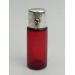 Sampson Mordan & Co ruby glass and silver salts bottle, London 1899, 73mm. UK Postage £12.