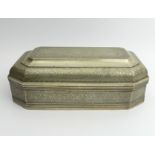 19th Century Islamic white metal hinged casket, 2560 grams, 25.5 x 13.5 x 8.5cm. UK Postage £18