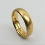 22ct gold wedding ring, London 1921, 7.8 grams, Size N, 5.1mm wide. UK Postage £12