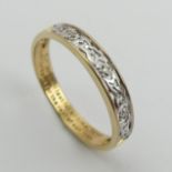 9ct yellow and white gold diamond half eternity ring, 2.6 grams, Size W, 3.85mm wide, UK Postage £
