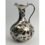 Rookwood Art pottery jug overlaid in silver, C 1893, 16.5cm, UK Postage £14 Condition Report: