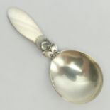 Georg Jensen silver cactus pattern caddy spoon, C. 1933, 27 grams, 9.5cm. UK Postage £12