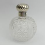 Edwardian silver mounted cut glass scent bottle, Chester 1907, 14.5cm. UK Postage £12