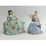 Two Coalport figurines, Age of Elegance on the Balcony and Chelsea Reception. Largest 18cm. UK