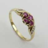 9ct gold ruby and diamond ring. Size P 1/2, 6 mm. UK Postage £12.