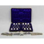 A set of six silver teaspoons and tongs, Sheffield 1907, an EPNS belt and five silver plated