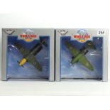 World War II series 1:48 scale diecast planes - A Messerschmitt BF109 and a Mig-3, both boxed. UK