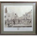 A framed and glazed 19th century print of Braintree Market. 67 x 77 cm. Postage not available.