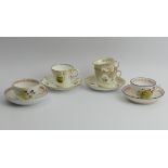 Minton A1279 pattern tea cup, coffee cup and saucer, a Minton hand painted cup and saucer and two