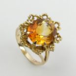 9ct gold citrine single stone ring, 4.6 grams, London 1970, 15mm wide, Size N. UK Postage £12.