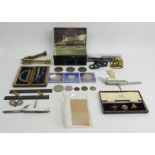 A Parker pen, mother of pearl handled pocket knife, brass elephant and nutcracker along with other