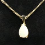 9ct gold pear shape opal pendant and chain, 3.5 grams, pendant 13mm. UK Postage £12.