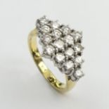 18ct gold diamond (approx 1ct) cluster ring, 7.5 grams, 13.6mm, Size K1/2 with reducers. UK