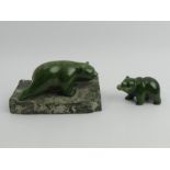 Two Chinese carved Jade bears, largest 9cm x 15.5cm, UK Postage £15.