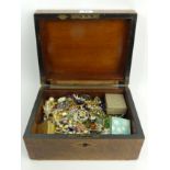 A box of costume and other jewellery including a 9ct gold back and front locket and stone set