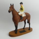 Beswick pottery Connoisseur Racehorse with Pat Taaffe up, 30.5cm. UK Postage £16.