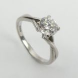 18ct white gold .8ct diamond solitaire S1-2 G colour with Lab report, 2.6 grams, 5.7mm, Size J. UK