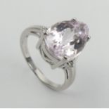 9ct white gold pear shape pink quartz and diamond ring, 5.2 grams, 13mm wide, Size N. UK Postage £12