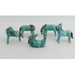 Five Chinese turquoise glazed figures of horses, 9cm, UK Postage £14.