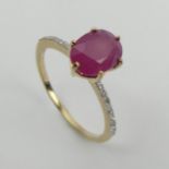 9ct gold, ruby and diamond ring, 1.9 grams, 9mm wide, Size N1/2. UK Postage £12