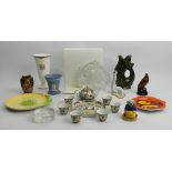 A box of assorted china & glass including Wedgwood and Lennox, UK Postage £18.