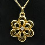 9ct gold diamond pendant and chain, 3 grams, pendant 14mm in diameter. UK Postage £12.