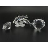 Swarovski crystal Three South Sea Fish and a Swarovski Shell along with a SCS crystal, all boxed,