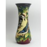Moorcroft 1st quality woodpecker design vase by Philip Gibson, 30cm. UK Postage £18.