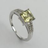 18ct white gold, square cut, zultanite and diamond ring, 2.8grams, 7.3mm, Size N1/2. UK Postage £12.